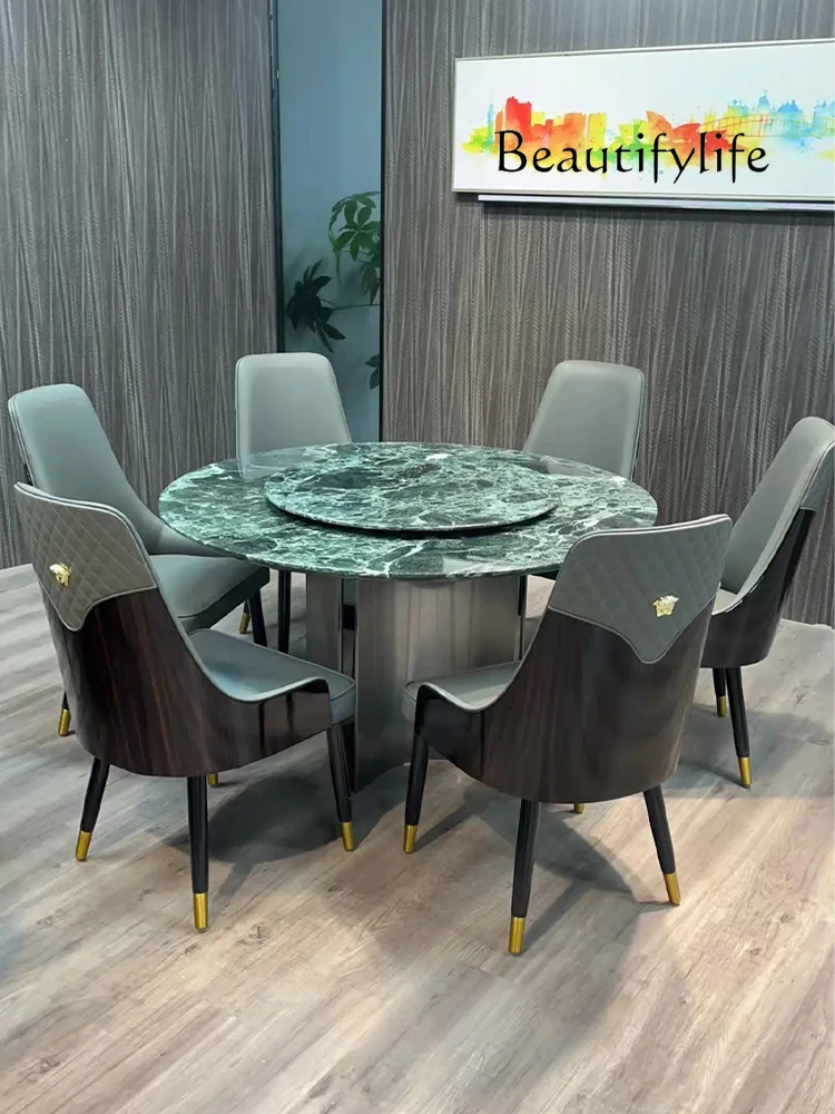 

Imported green luxury stone dining table Italian light luxury high-end villa round natural marble dining table