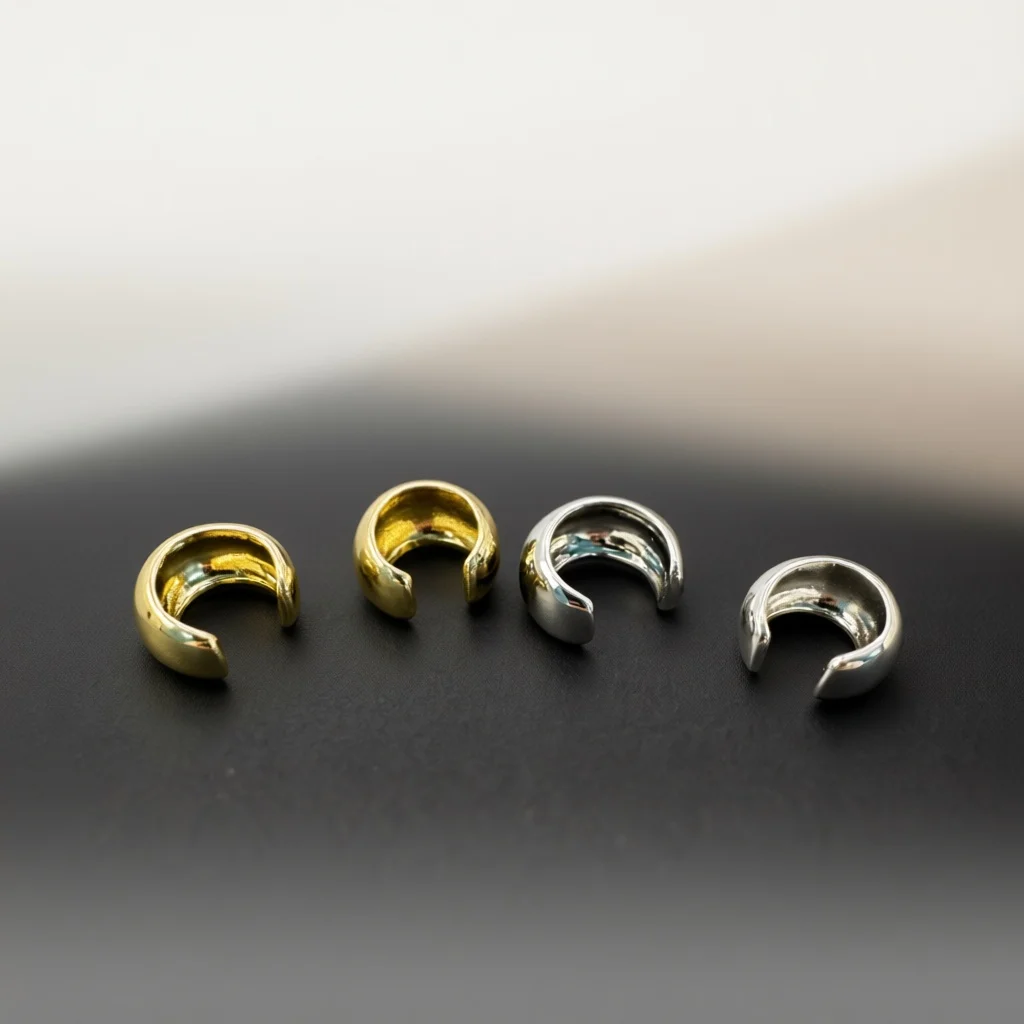 Silver Tone Polished Chunky C‑Shape Huggie Hoop Earrings for Women, Smooth Plain Snap‑On Ear Clips, Minimalist Fashion Jewelry