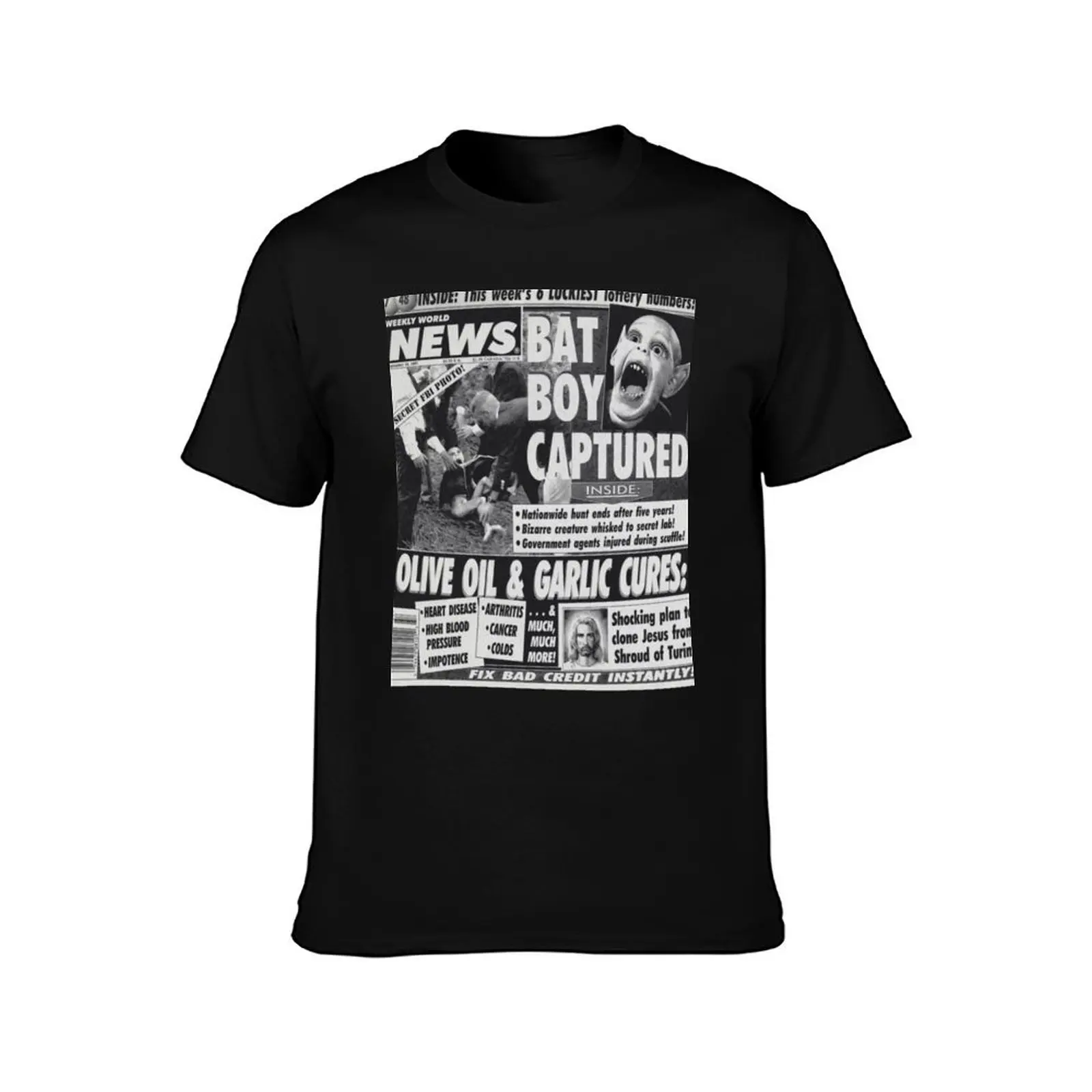 Bat boy captured bizarre odd strange enquire magazine article weekly news clone jesus T-Shirt Urban Casual Loose Fit Tee T-Shirt