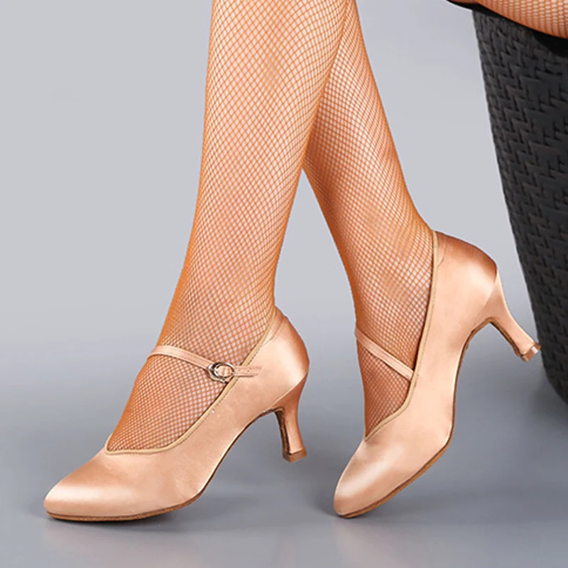 Women's Elegant Ballroom Party Modern Latin Dance Shoes Satin Prom Social Waltz Tango Dancing Heels Closed Toe Salsa Shoes