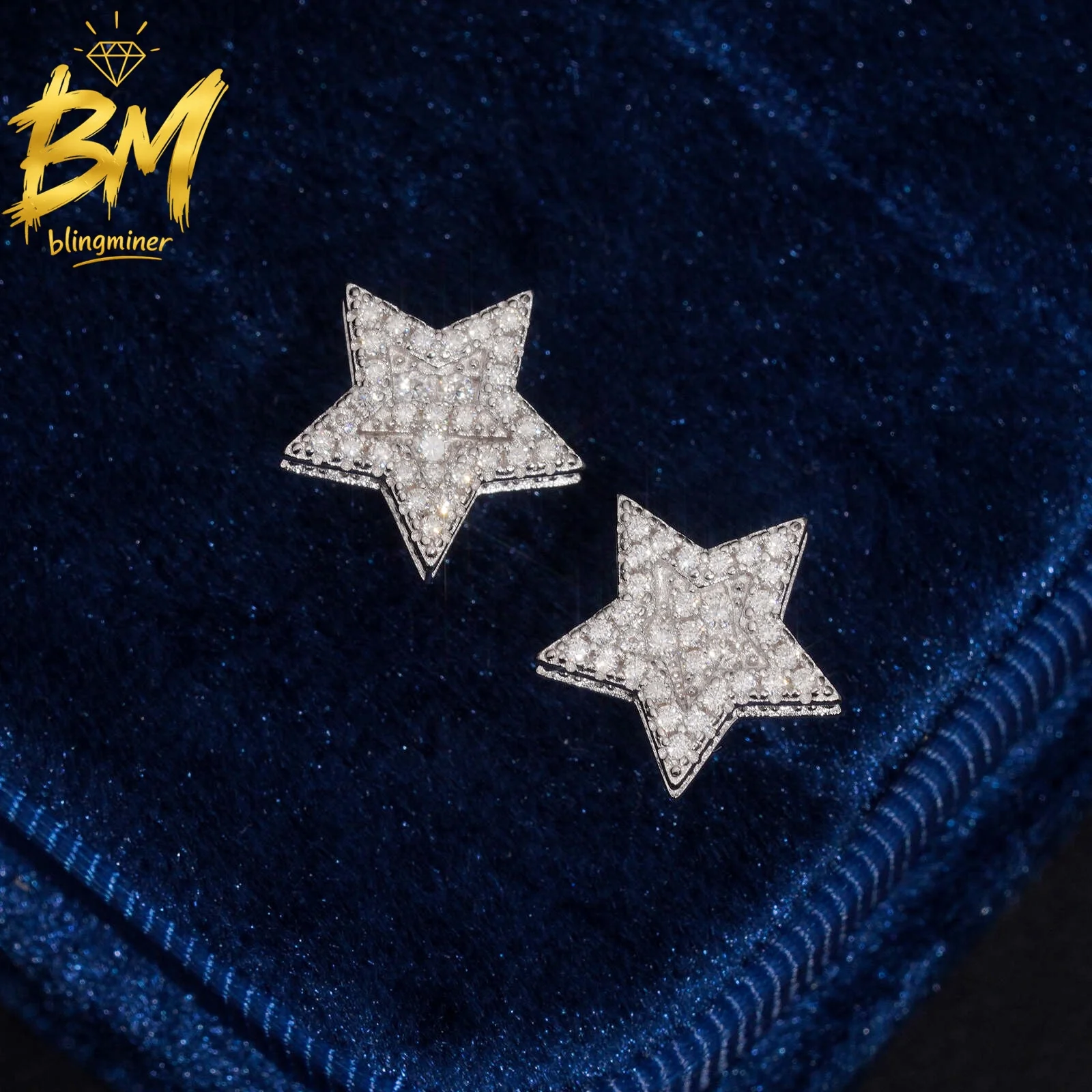 Blingmine New Design Star VVS Moissanite Earrings For Men Women S925 Silver Ear Studs Jewelry Pass Diamonds Tester Free Shipping