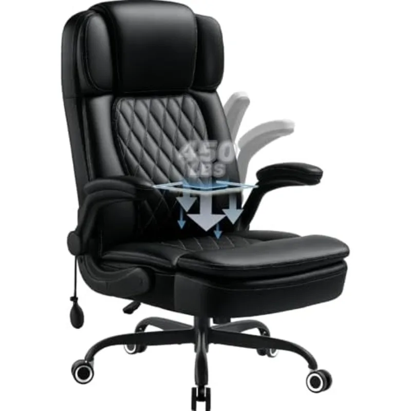 450LBS Big and Tall Executive Office Chair with Flip up Arm, Heavy Duty PU Leather Computer Desk Chair,Comfortable High