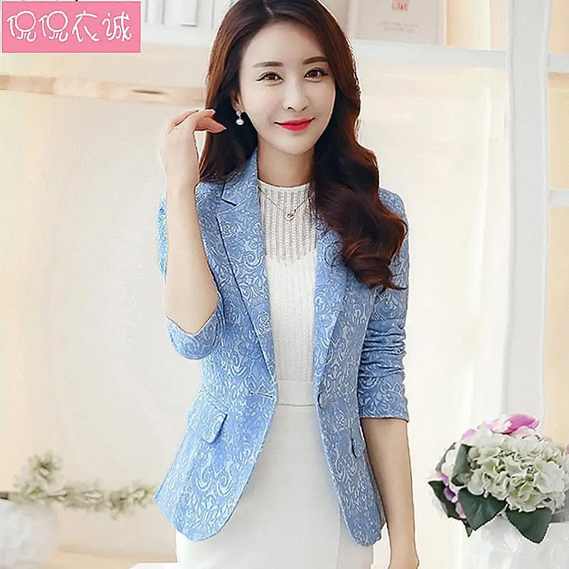 Vintage Floral Print Design Slim Fit Blazer Women's Long Sleeve Thin Suit Office Lady Coat Spring Autumn Jacket Women Clothing