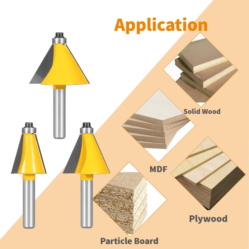 PTA 8MM 15/22.5/30 Degree Chamfer Bevel Edging Router Bit Woodworking Milling Cutter For Wood Face Mill