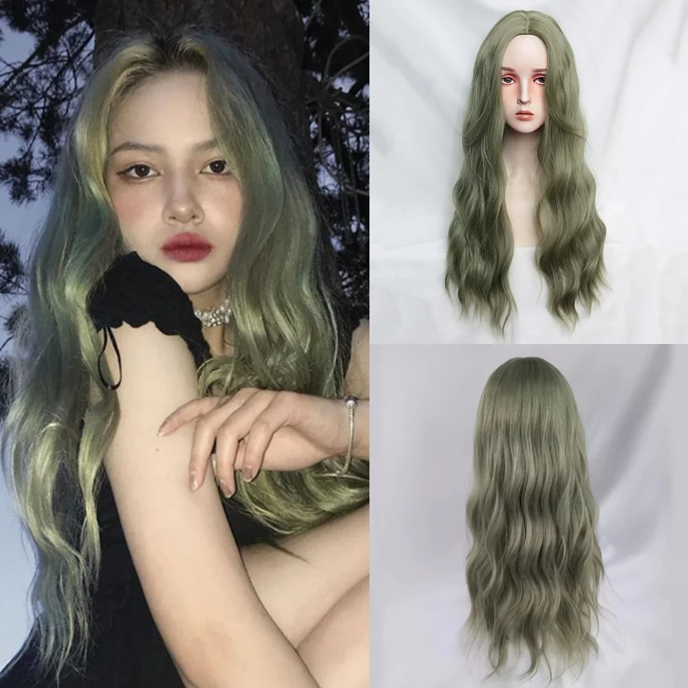 

VICWIG Long Lolita Big Waves Synthetic Wig Women's Gray green Cosplay Wig