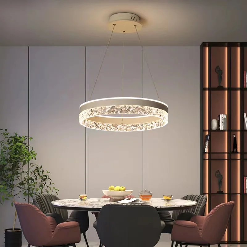 Imagem -05 - Minimalista Moderno Led Lâmpada Pingente Iluminação Doméstica Anéis de Cristal Lustre Montado no Teto Branco e Moldura de Ouro Lâmpada Pendurada