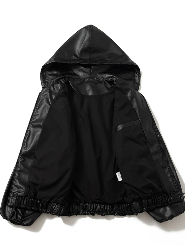 سترة جلدية الرجال فضفاض خمر الهيب هوب معطف جلد رجل عادية الخريف الشتاء الدافئة موتو دراجة نارية سترة شارع العليا الأسود #4