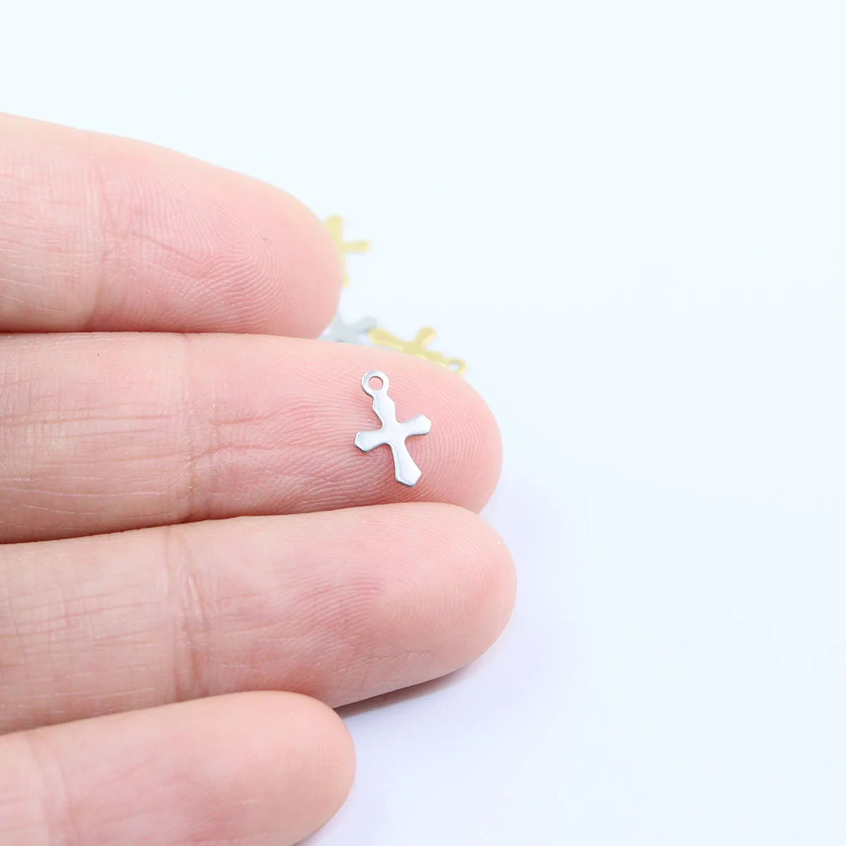 20/100pcs 12*8mm Wholesale StainlessSteel Mini Cross Dangling Charms DIY Anklets Earrings Bracelets Vacuum Plate 2 Colors