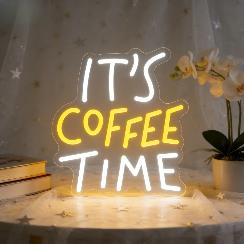 

It's Coffee Time Neon Sign LED Night Light USB Rechargeable Aesthetic Wall Art Desk Lamp for Coffee Shop Cafe Kitchen Bar Decor