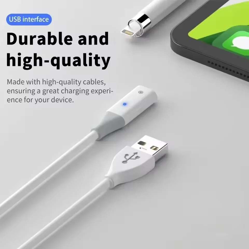 سلك شاحن ستايلس USB A/Type-C خط شحن ذكر إلى أنثى مع ضوء المؤشر لجيل قلم رصاص أبل 1