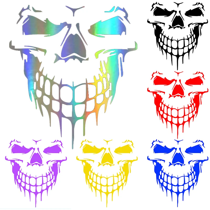 Car Sticker Removable Waterproof Colorful Laser 3D Skull Vinyl PET Decal Sticker Auto Exterior Styling Decoration Accessories