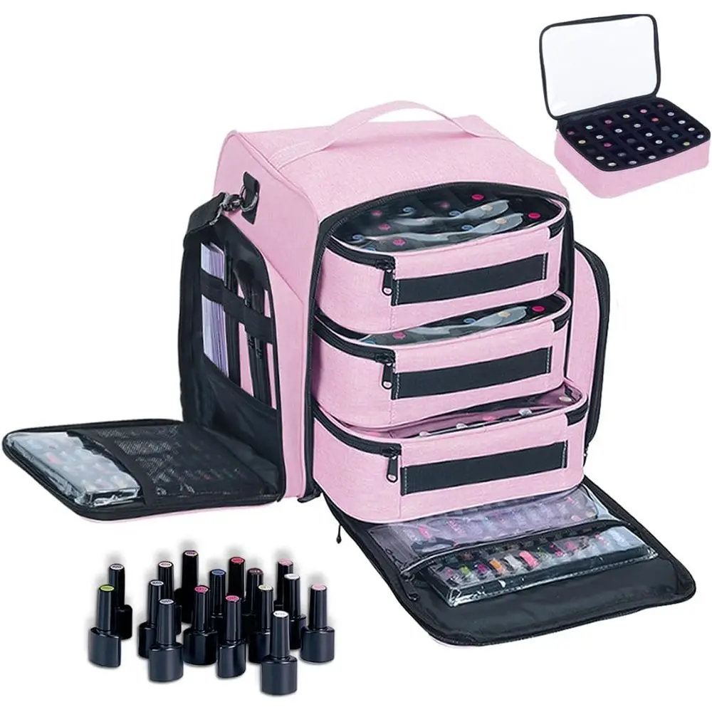 

Nail Polish Organizer Storage Box, Holds 90 Bottles of Nail Polish, Portable Travel Case with 3 Separate Storage Bags, Can