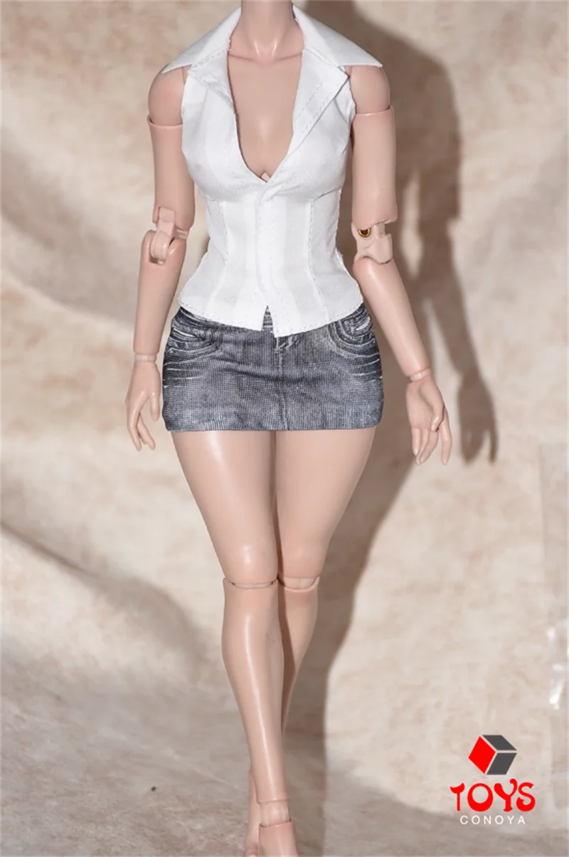 Customized 1/6 Scale Female White T-shirt Plaid Pleated Skirt Clothes Model Fit 12'' TBL S07C AT202 Soldier Action Figure Body