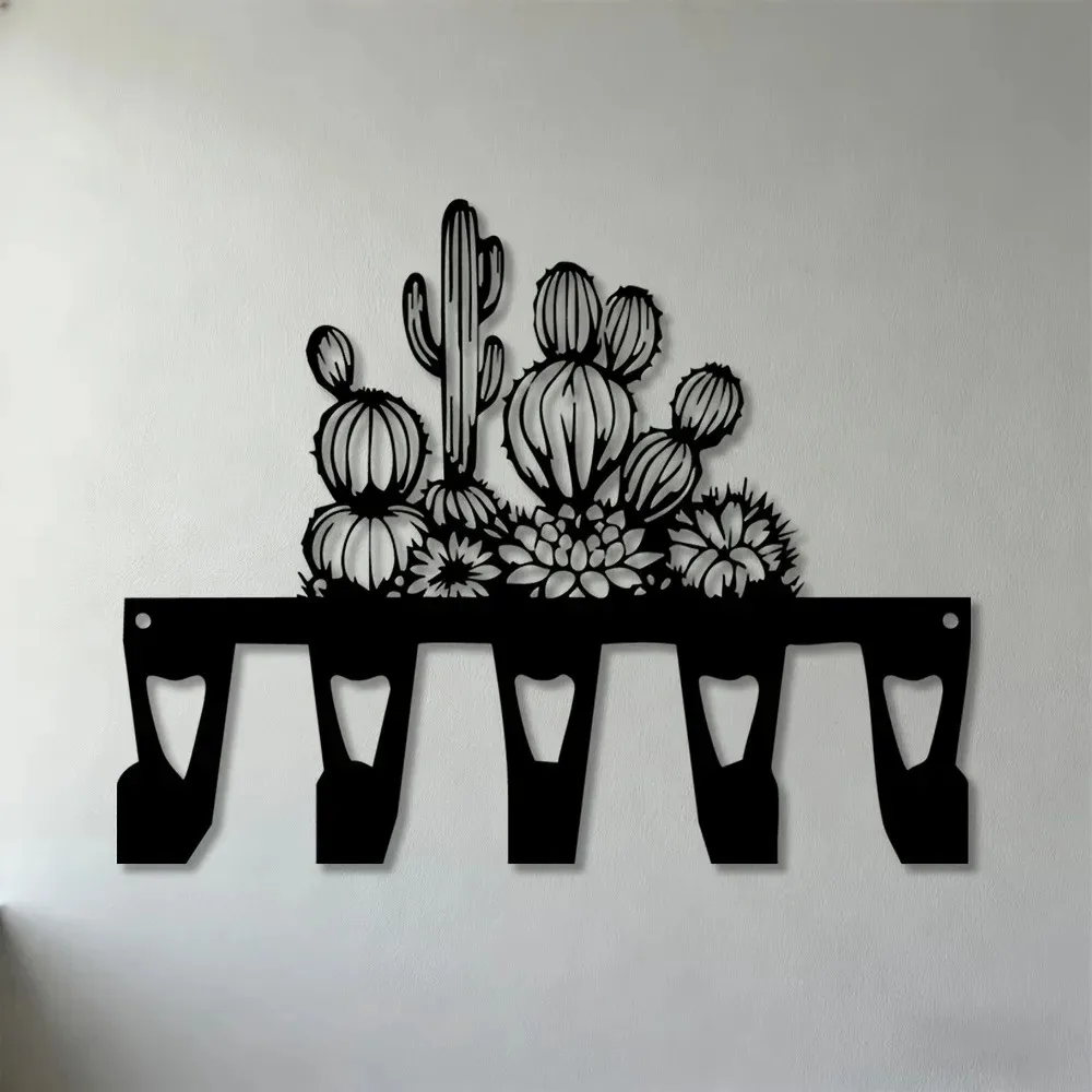 Metal Wall Art Cactus Iron Sculpture Modern 2D Minimalist Decor Living Room Office Space-Saving