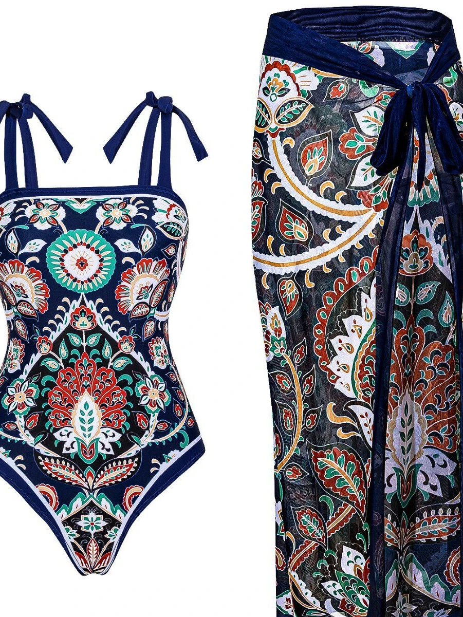 

Сексуальный купальник-бикини с принтом, без бретелек, цельный, с накидкой, женский комплект из двух предметов, длинное платье, повседневный купальник для серфинга с защитой для груди