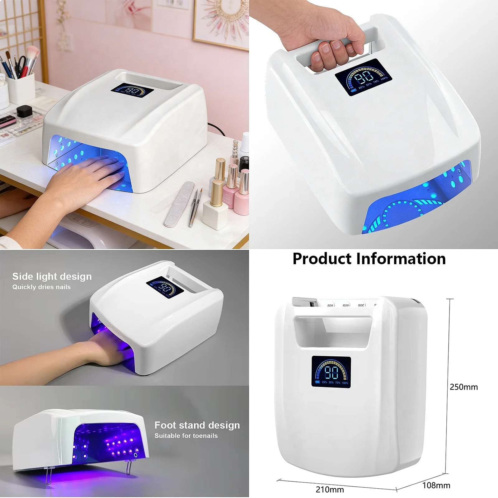 Rechargeable Detachable Handheld Mini Gel Fast Drying Curing Light Dryer 72W Portable Cordless LED UV Nail Lamp