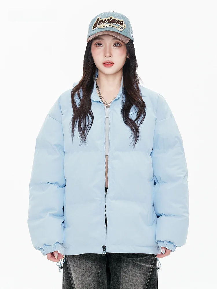 

Whoops Pure Color Winter New Sle Student Cotton Jaet Bread down Thiened ort Loose Fit Zipper Closure Long Sve Coat