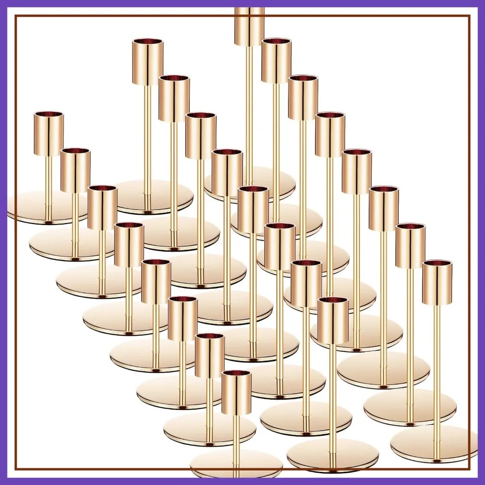 

Taper Candlesticks Holders Set Modern Decorative Metal Candelabras for Wedding Anniversary Home Dining Table Centerpiece Xmas Party Decor(Gold,24 Pcs)