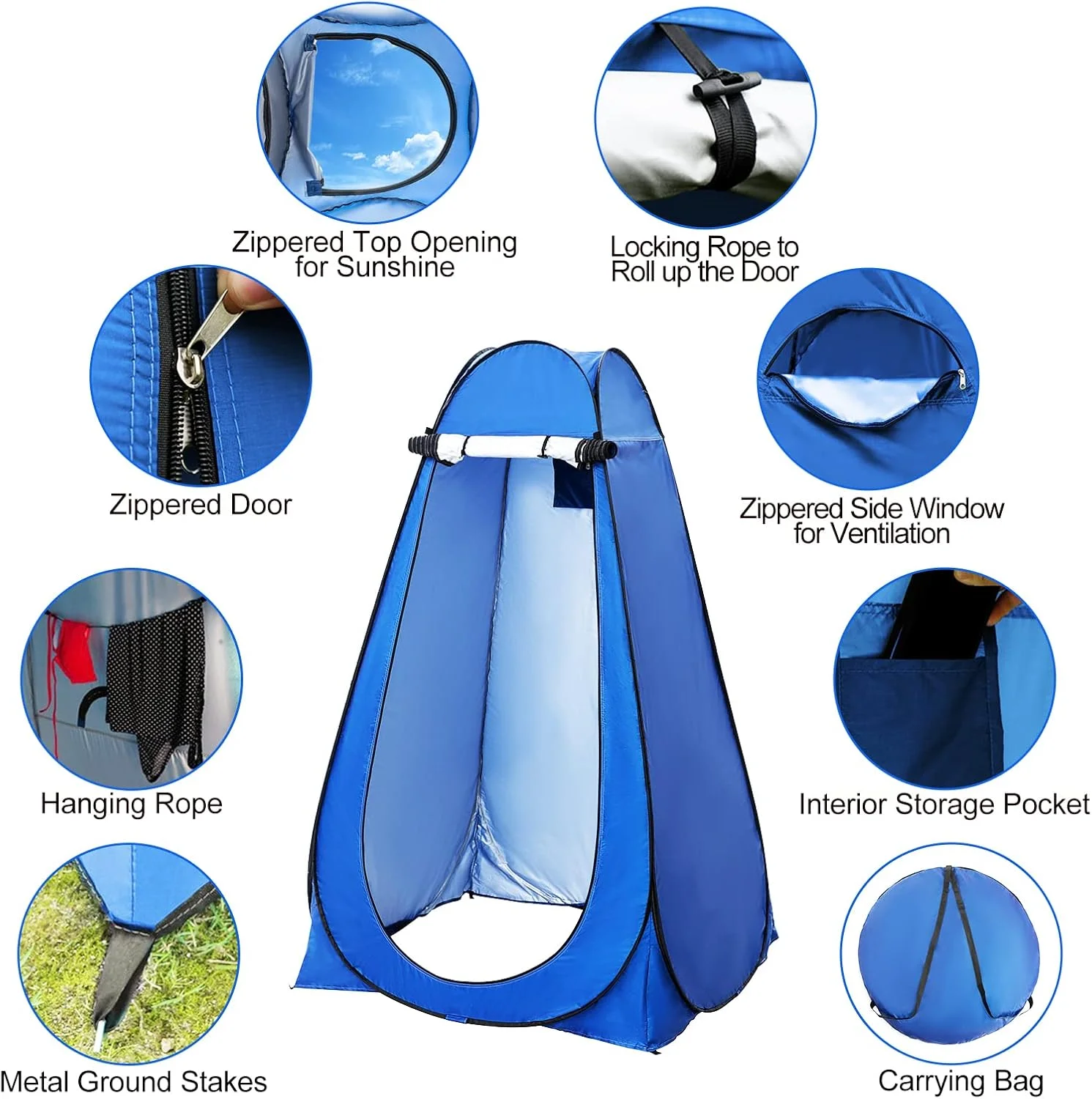 Portable Camping Privacy Toilet Tent, Barraca do banheiro ao ar livre para acampar, Fácil configuração, Abrigo de chuva instantâneo com bolsa de transporte