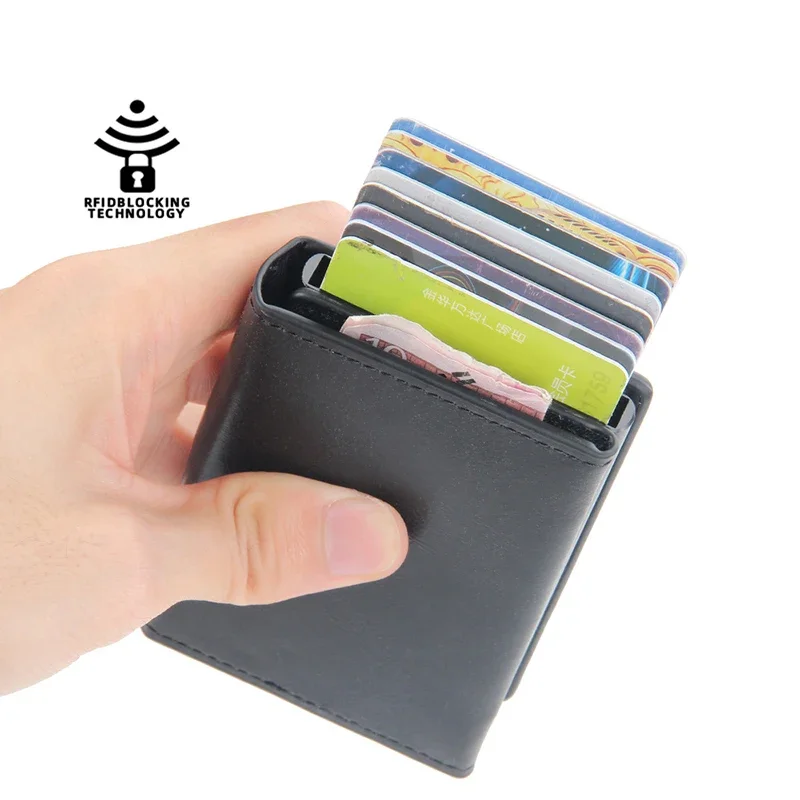 Mini billetera de cuero sintético para hombre y mujer, billetera pequeña de cuero sintético con clip para tarjetas de crédito, regalo RFID