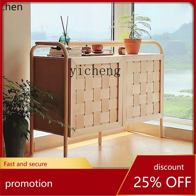 

HXL simple solid wood braided rattan locker log color dining side multi-functional storage chest combination