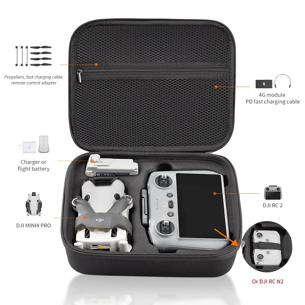 Carrying Case for DJI Mini 4 Pro Storage Bag Drone Accessories Box for DJI Mini 4 Pro RC 2/RC N2 Controler All-in-one Handbag