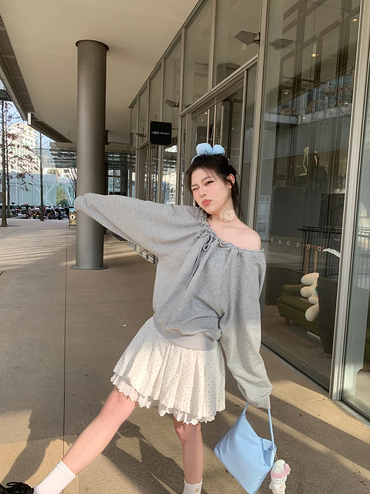 

Повседневный женский свитшот на одно плечо с асимметричным вырезом и завязками, весенняя модная модель из хлопка