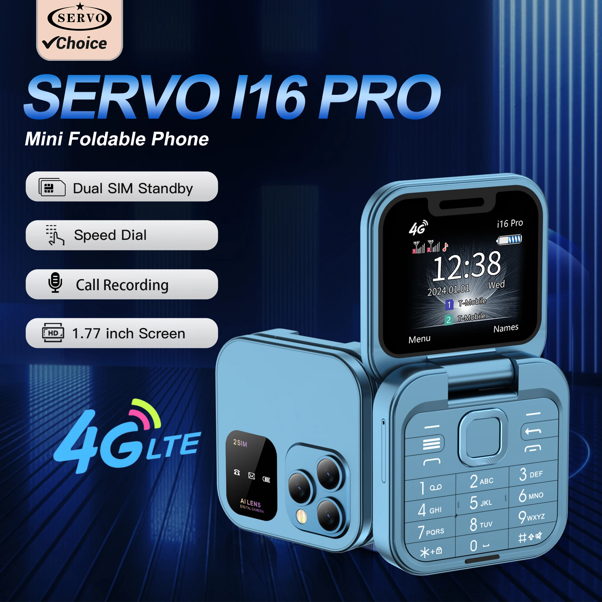 SERVO Flip Mobile Phones 4G LTE 1.77