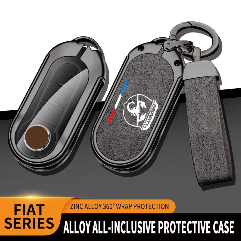 Car Zinc Alloy Key Case Bag For Fait Abarth 500 500l 500x Bravo Punto Panda Car Key Chain Metal Key Shell Decoration Accessories