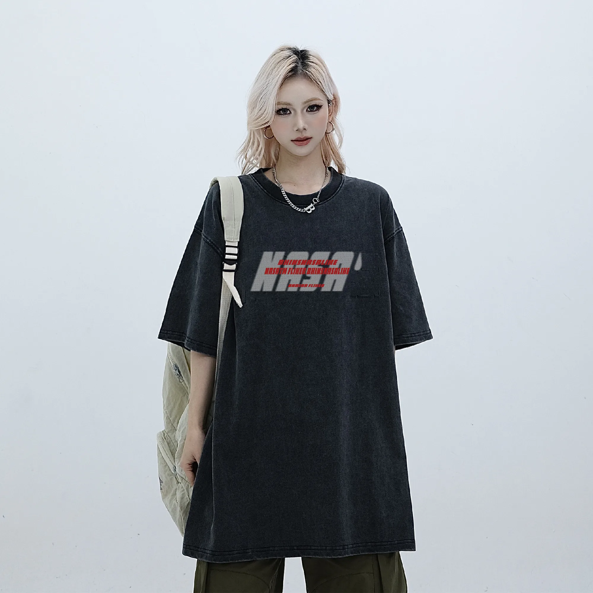 

Motorcycle Washed and Distressed Pure Cotton High Street Short-Sleeved Men's and Women's 2025 New Summer Couple's Tops Trendy