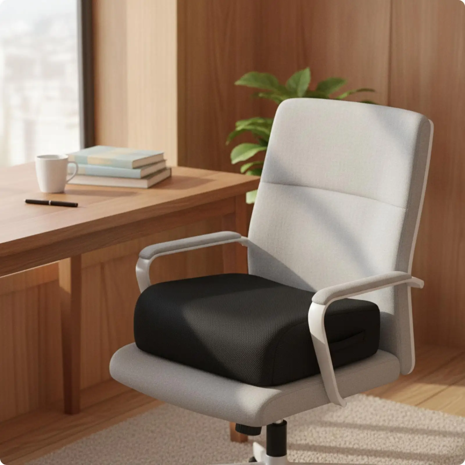 Contoured Memory Foam Office Seat Cushion with Breathable Mesh Wrap and Anti-slip Grip for Desk Work Support