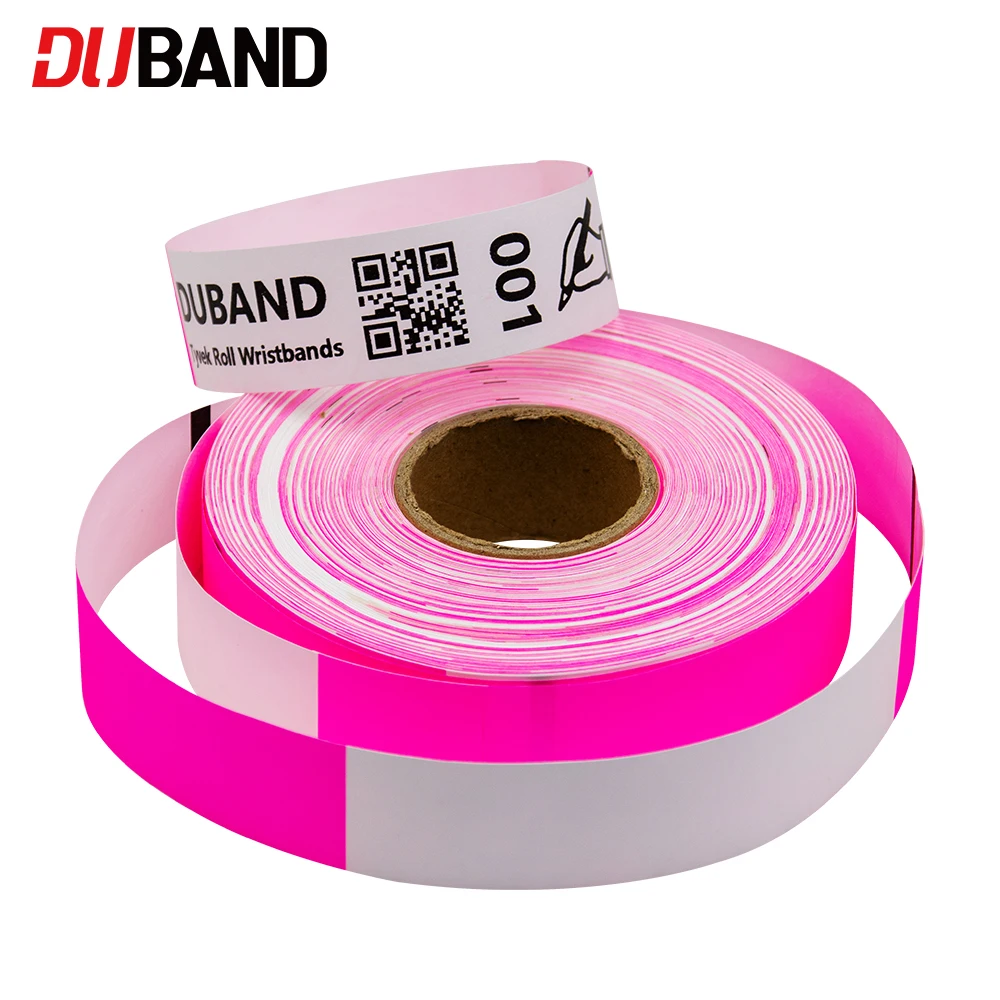 

200pcs roll Tyvek paper adhesive bracelet, carbon ribbon printed personalized bracelets, identification wristbands