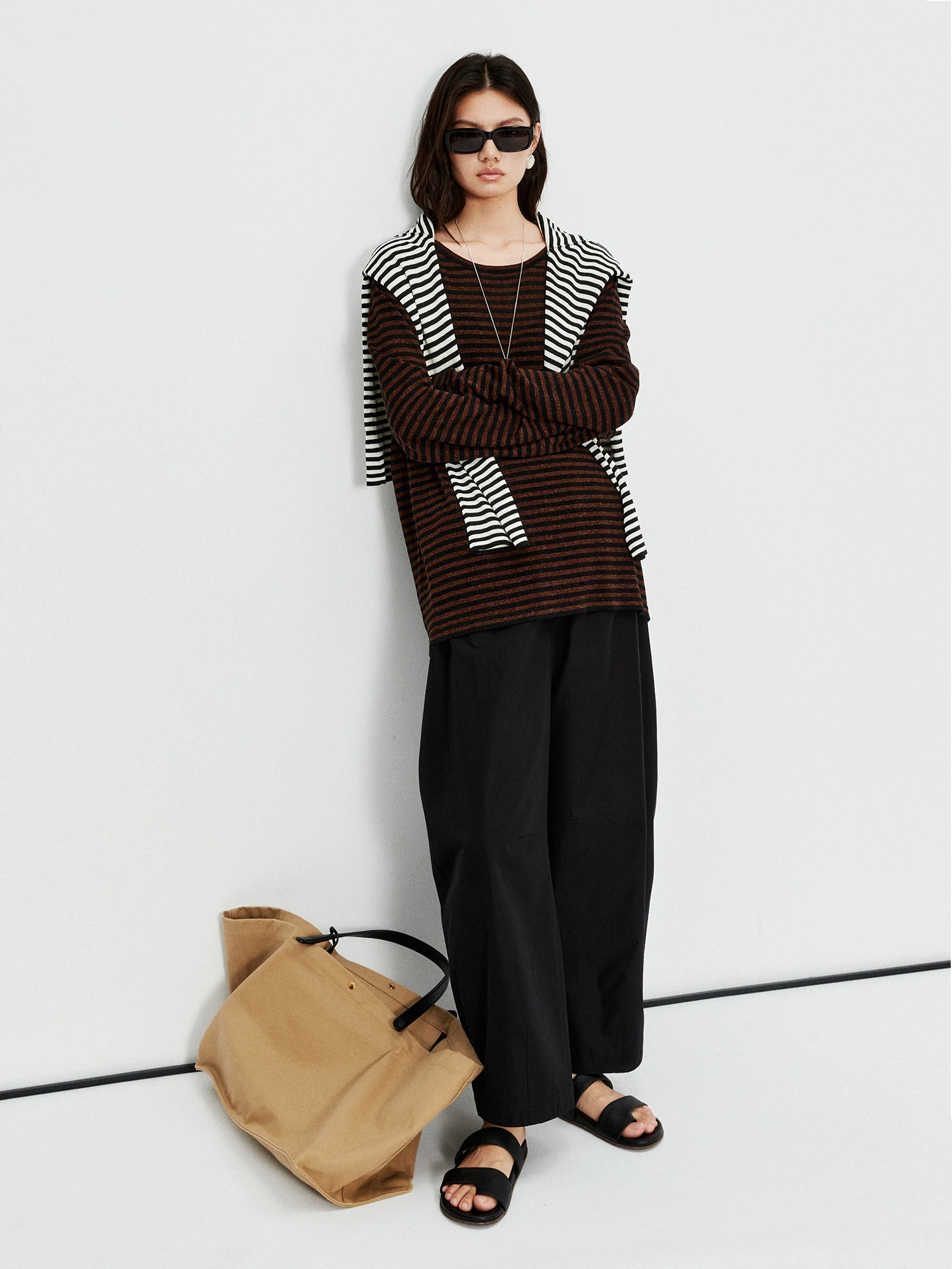 

MRS Studios TOPLINE Hemp Acetate Cotton Comfortable Knitted Long Sve Cover up Striped Vintage Sle Women's Sweater