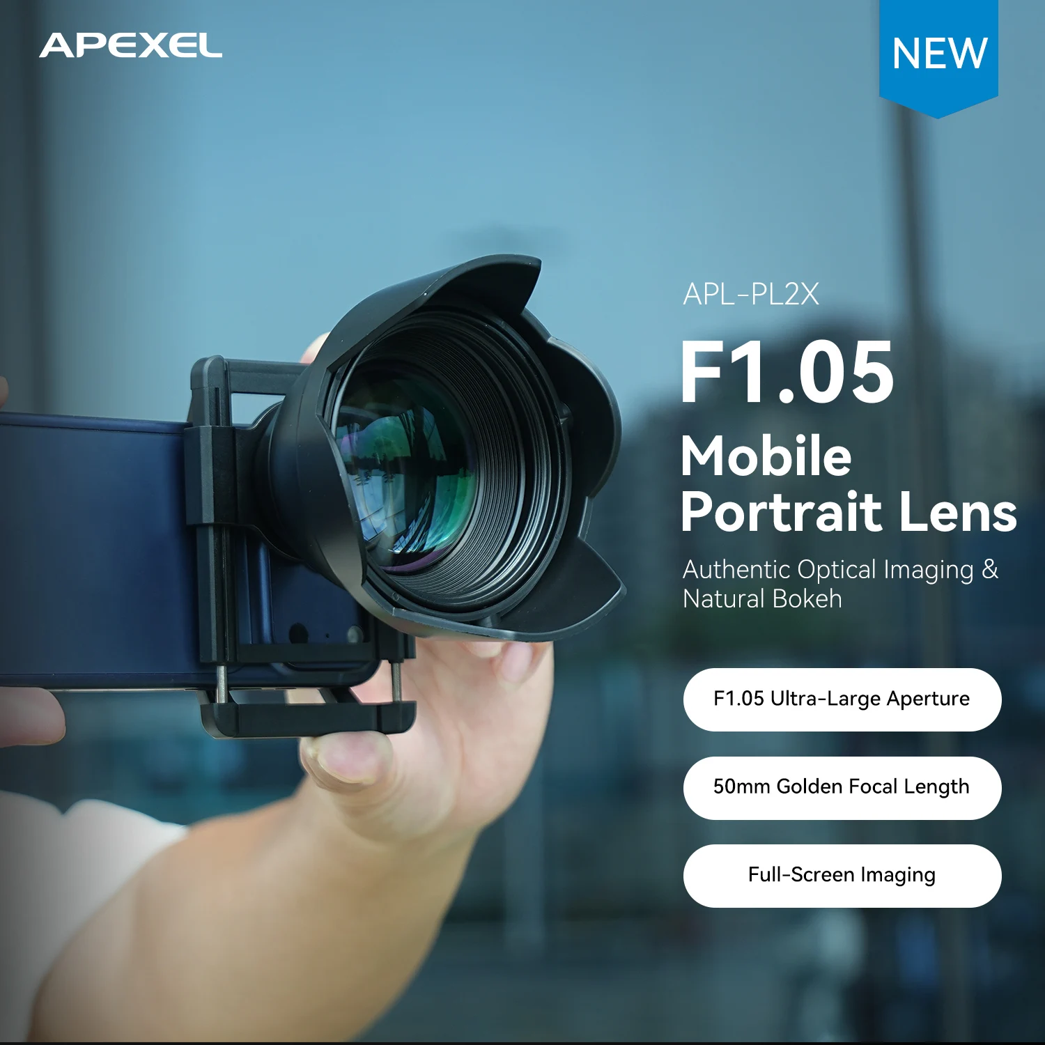 APEXEL 2X Phone Portrait Lens 50mm FocalLength Clip-on Cell Phone Camera Lens with Natural Bokeh Effect for Portrait Photography