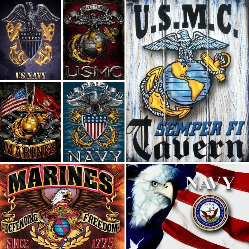 5d Diamond Painting Kit All American Military Marine Symbol With Flag Pictures Embroidery Mosaic Home Decoration Handmade Gift