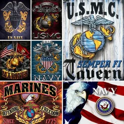5d Diamond Painting Kit All American Military Marine Symbol With Flag Pictures Embroidery Mosaic Home Decoration Handmade Gift
