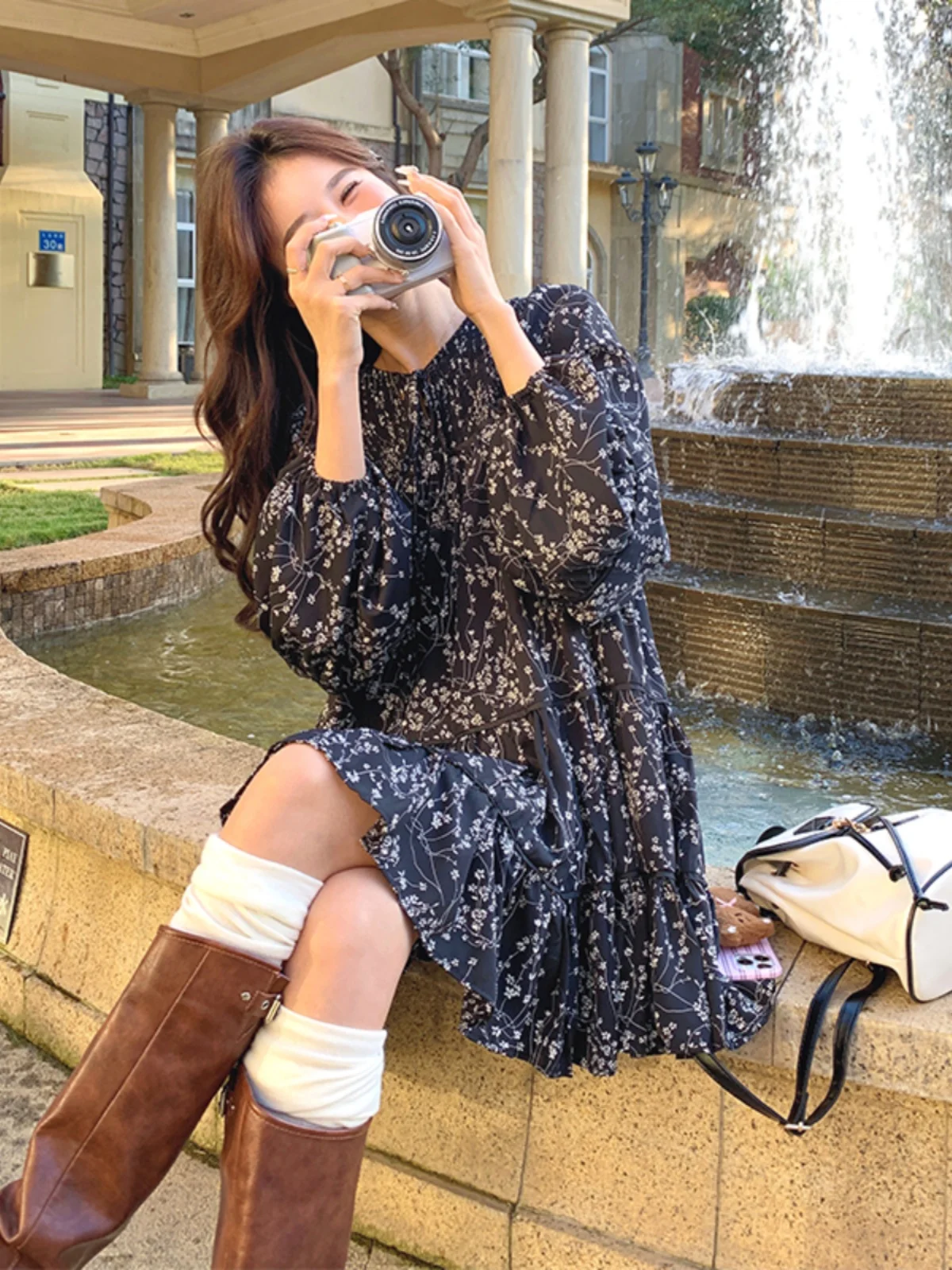 Gonna Lunga Floreale da Donna Taglia Piccola Primavera Autunno 2025 Nuova Collezione Tea Break Elegante Stile Coreano...