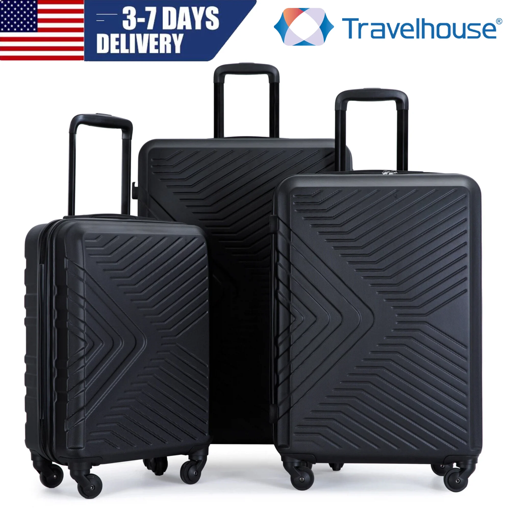 Travelhouse Hardside 3-piece Luggage Set ABS+PC, Lightweight Durable Suitcases with TSA Lock,20"24"28"