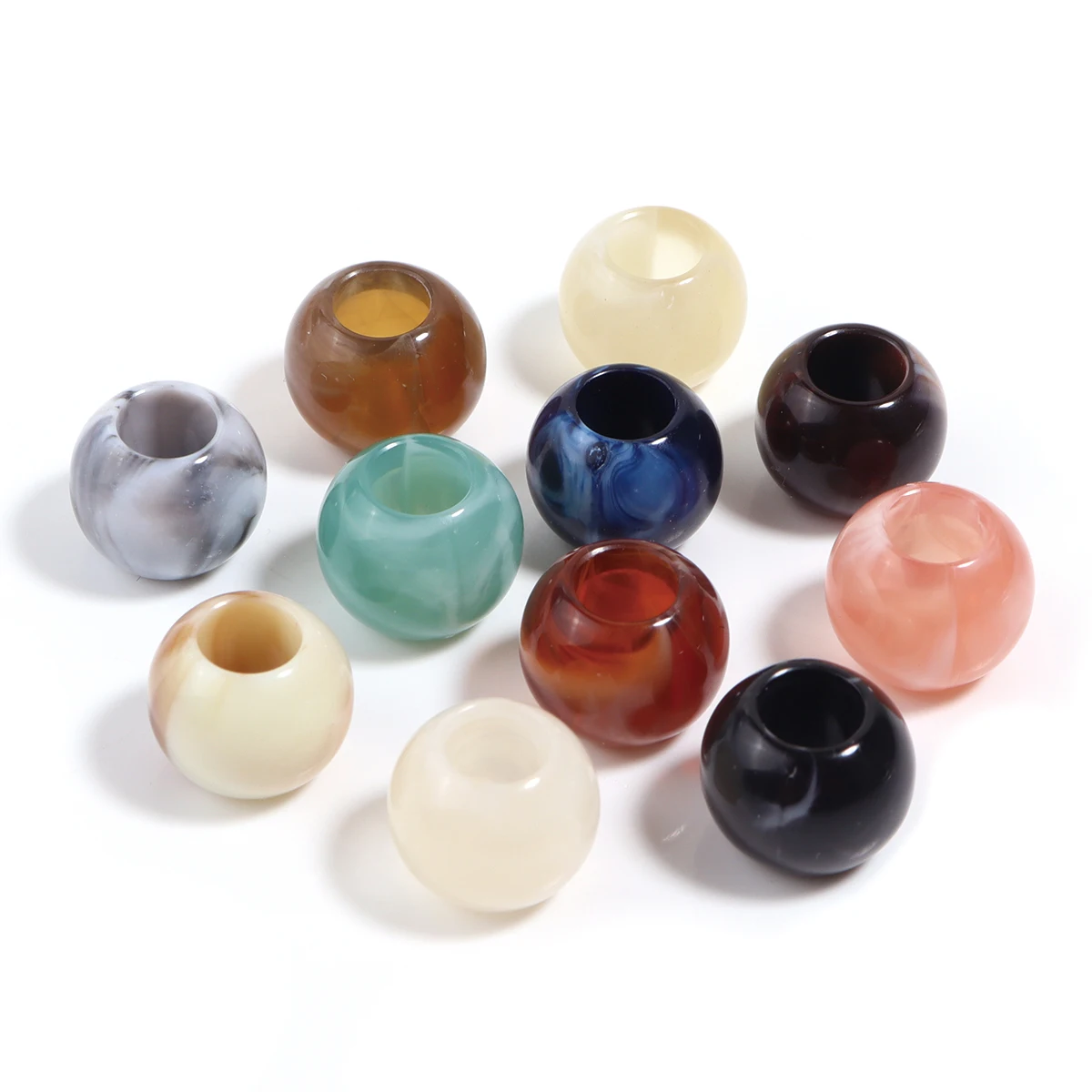 50 Peças de Contas Redondas de Acrílico Imitação de Jade com Efeito Nuvem, 10x12mm, Furo Grande, Contas Espaçadoras Soltas para Artesanato DIY e Decoração