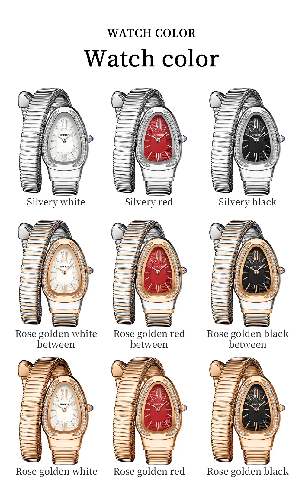 SANDA 1151 비즈니스 여성용 쿼츠 시계 뱀 모양 다이아몬드 인레이드 고급 여성 시계 레트로 경량 럭셔리 시계