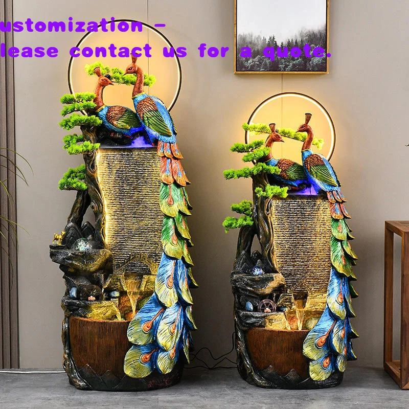 custom. Peacock Rockery Flowing Fountain Ornaments Living Room SPA Feng Shui Ornaments Waterfall