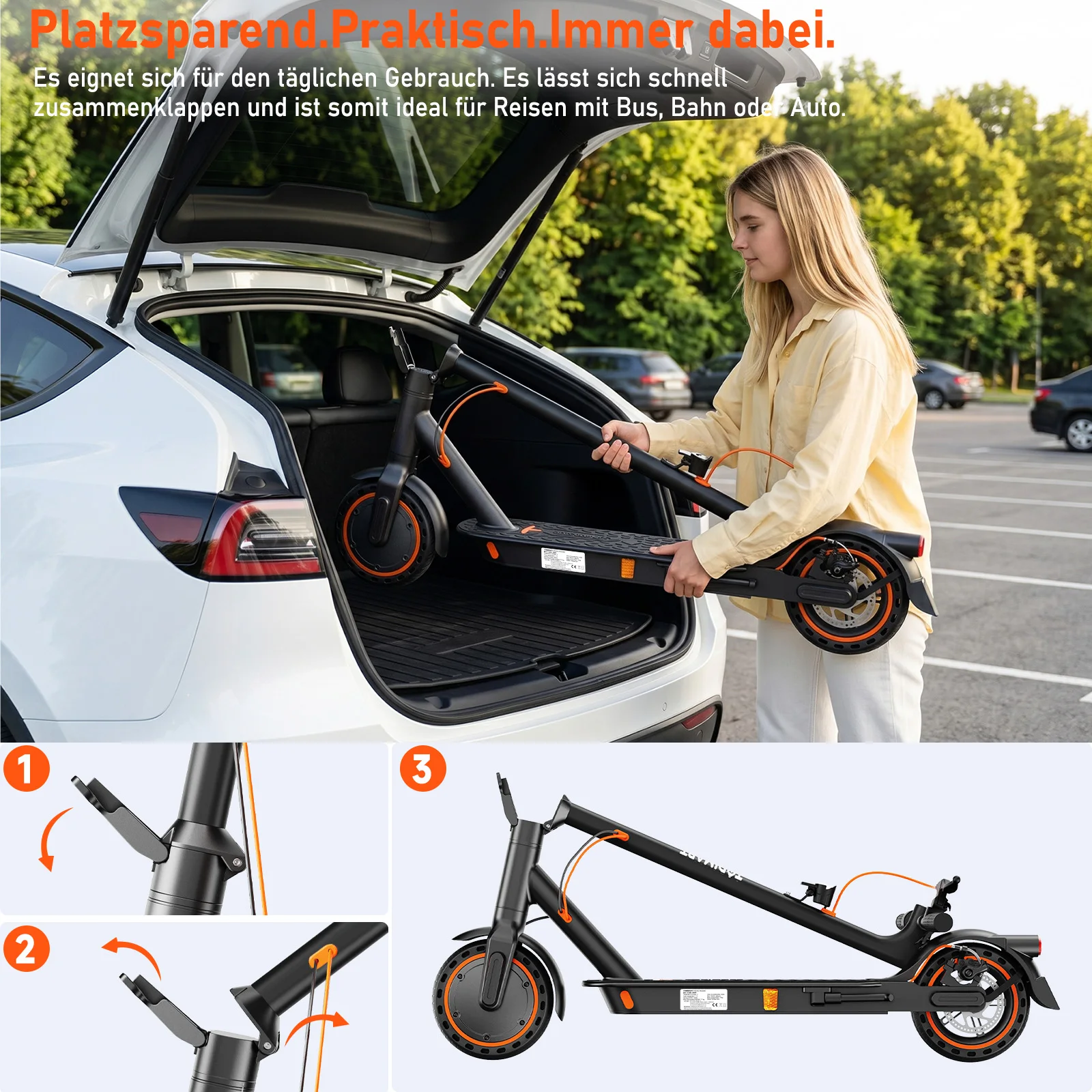 TODIMART N3B Elektro-Scooter mit ABE-Zulassung | Elektroroller für Erwachsene 36V 7,8Ah Akku,8,5 Zoll schlauchlose Reifen, faltbar bis 20km Reichweite für Stadtpendler Elektroroller für Erwachsene – Detail 6