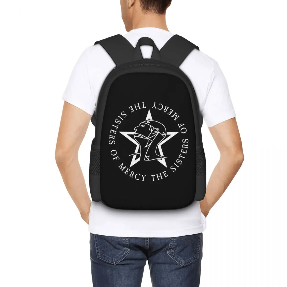 Round Text Logo Goth The Sisters Of Mercy Student Backpack School Bag Hiking Travel Daypack for Men Women Bookbag Shoulder Bags