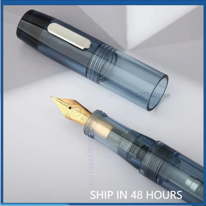 For MAJOHN C3 Clip-less Clear Resin Fountain Pen Anti Roll Iridium Nib Minimalist Student Color Ink Writing Stationery