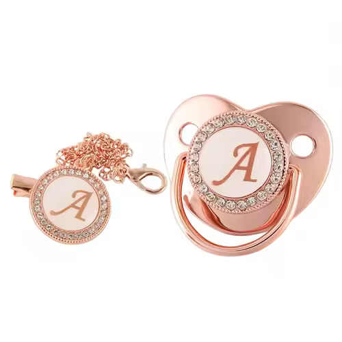 26 Letters Baby Pacifier Clip Rose Gold Bling Pacifiers Holder Silicone Soother Nipple Dummy Baby Shower Gifts - Image 28