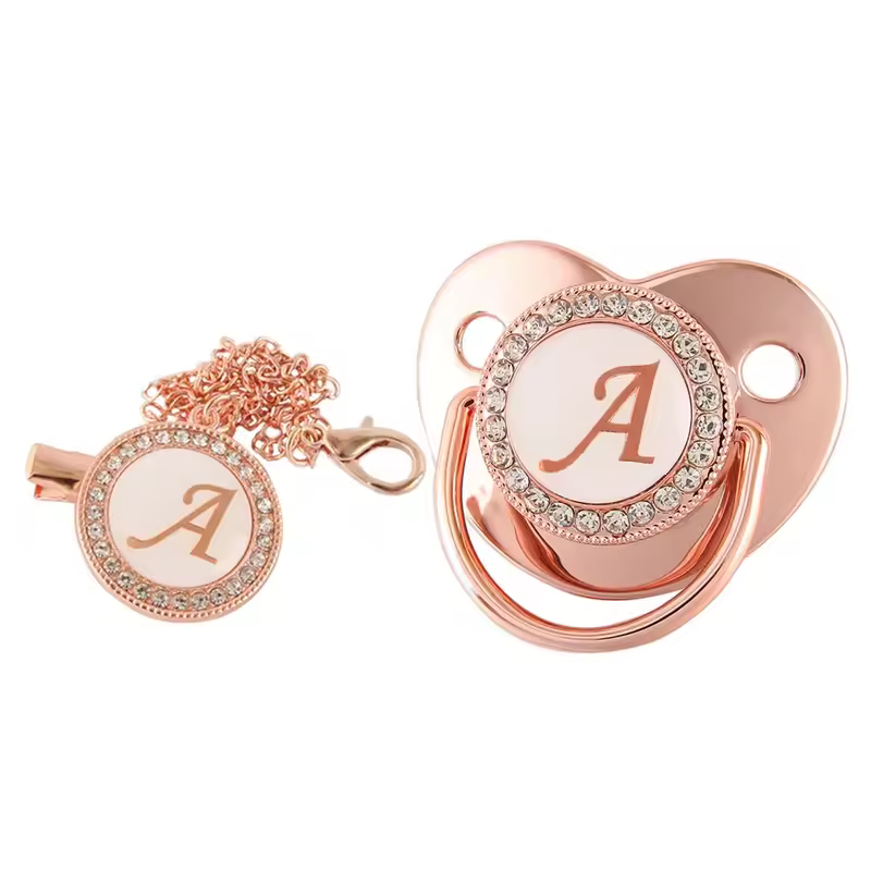 26 Letters Baby Pacifier Clip Rose Gold Bling Pacifiers Holder Silicone Soother Nipple Dummy Baby Shower Gifts - Image 28