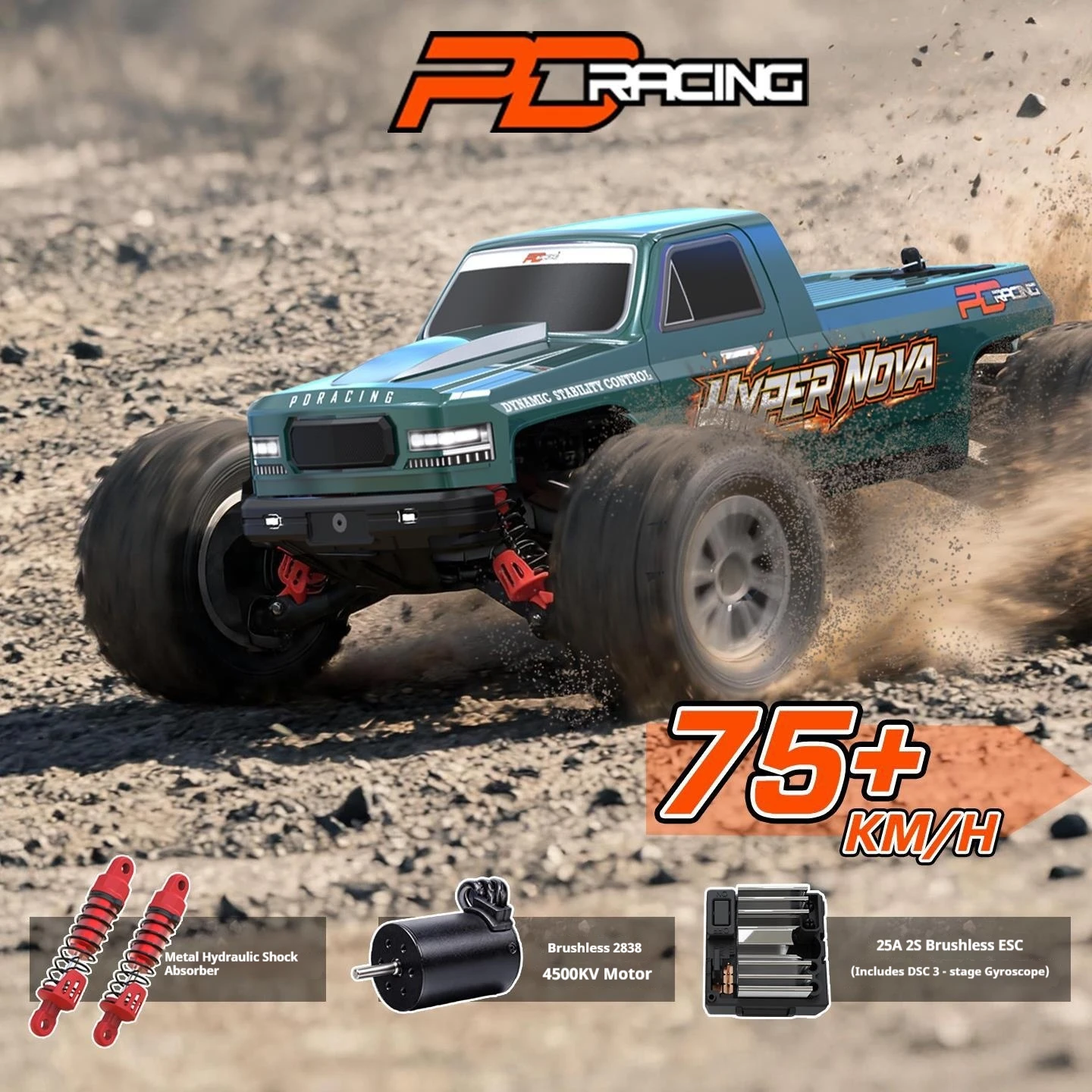 Pd Racing 1/16 Tk16 Tr16 Brushless Rc Car 4wd Off Road Monster Truck 75km/H High Speed Rtr Shockproof Hobby Vehicle For Adults