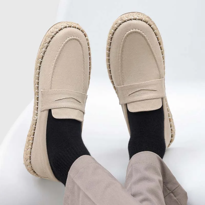 Loafers Men's Leather Beach Shoes Spring Summer New Style Flat Bottom Fisherman Shoes Breathable Slip-On Male Flats Comfort Foot