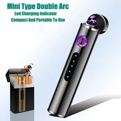 New Metal USB Windproof Lighter Personalized Cylindrical Compact Double Arc Plasma Lighter Portable Smoking Accessories Gadget