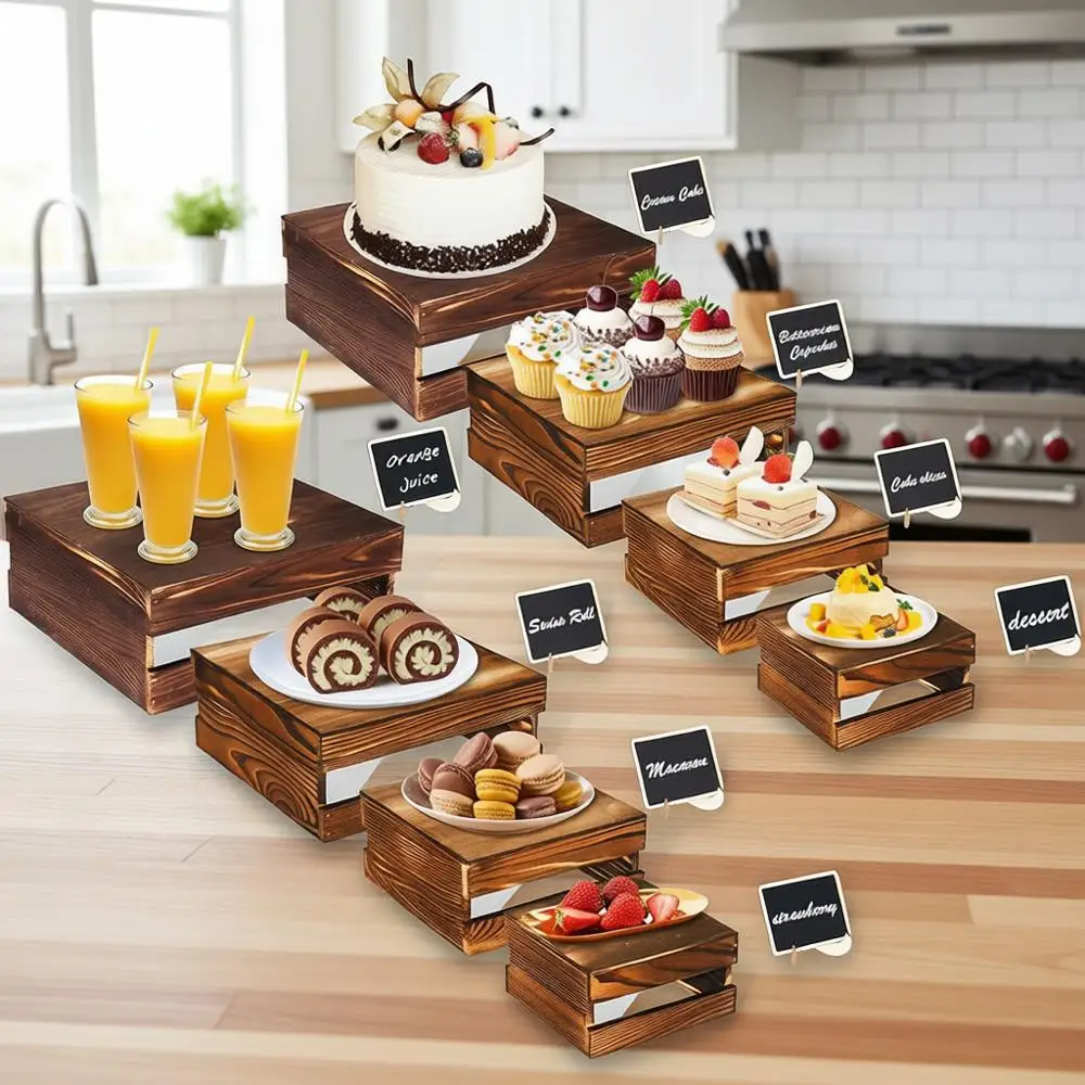 

Деревянные подставки для тортов в деревенском стиле с мини-табличками, 4 размера, идеально подходят для вечеринок и торжеств